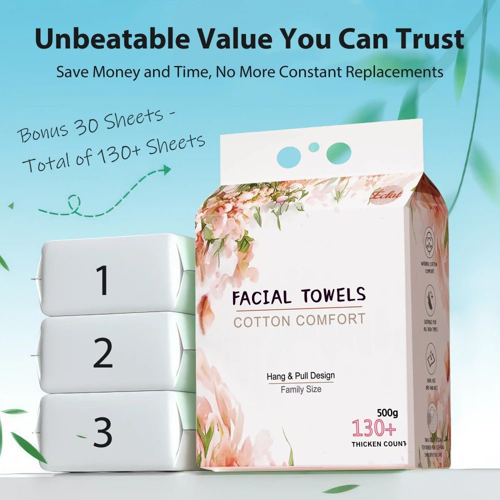 130-count facial cotton towels with bonus sheets for daily skincare and cleansing