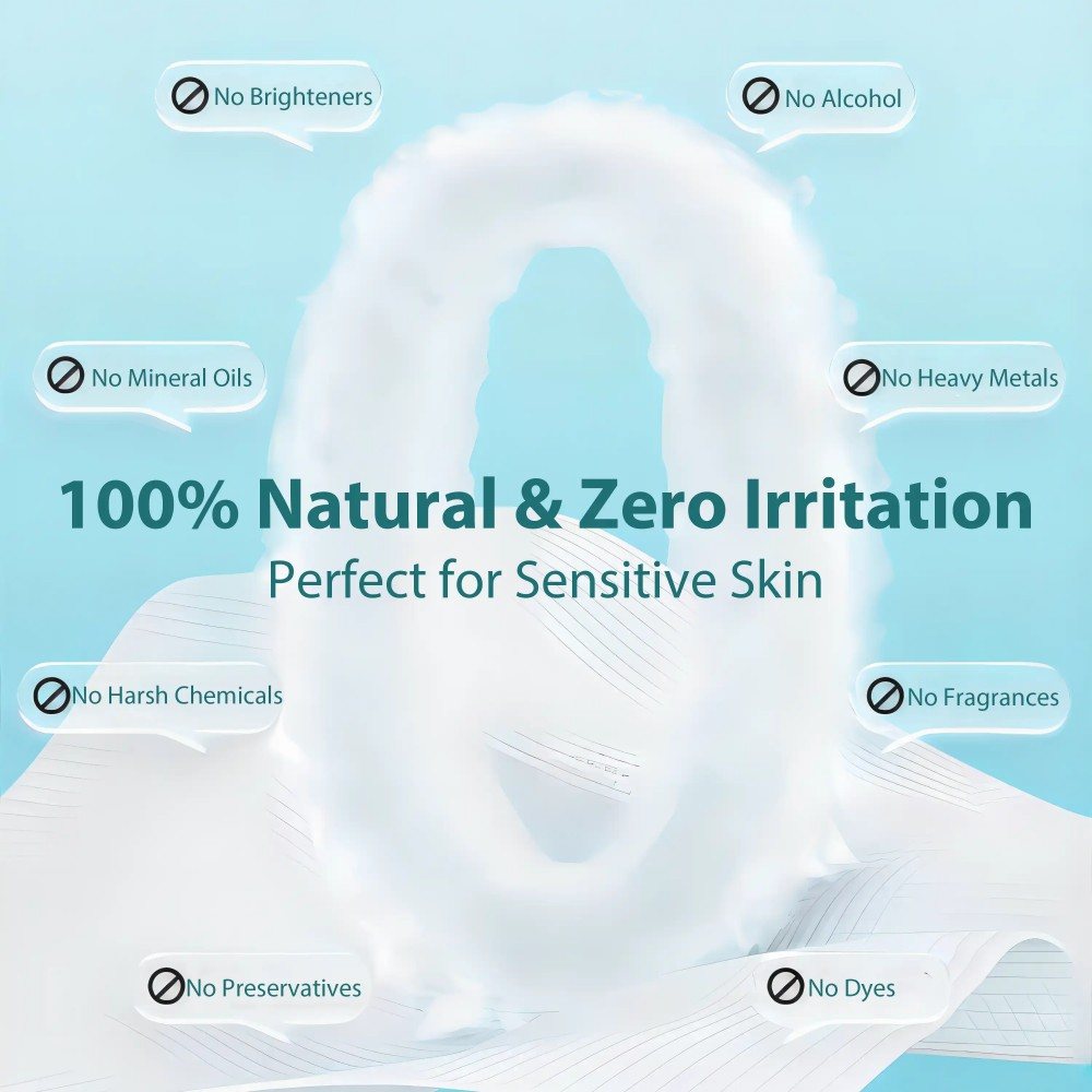 100% natural facial tissue safe for sensitive skin – free of alcohol, fragrances, dyes, preservatives, and harsh chemicals
