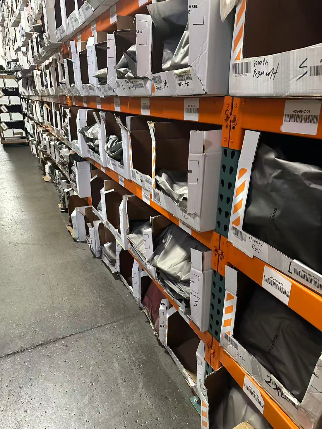 Large bulk inventory of FOG Essentials 2022 and 2024 at Tikooo Los Angeles warehouse ready for shipping.