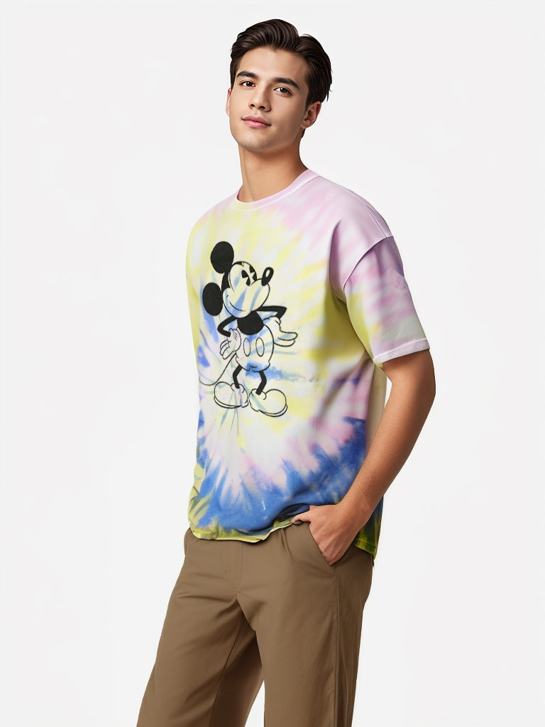 Side view of Disney 100% cotton Mickey graphic T-shirt on male model