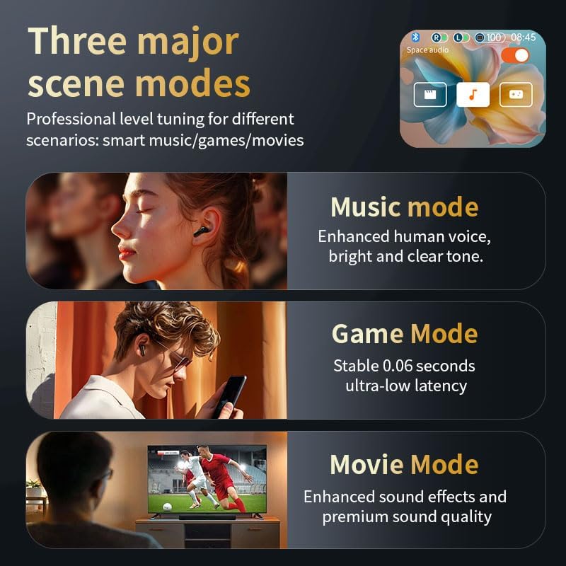 Earbuds with music, gaming, and movie sound modes