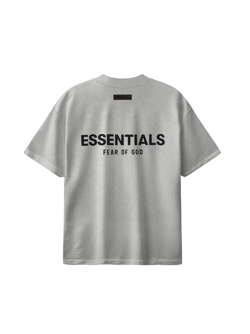 Back view of ESSENTIALS 2022 light oatmeal t-shirt with printed logo