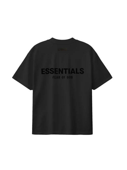 ESSENTIALS 2022 Stretch Limo short sleeve tee in black with back logo, oversized fit cotton t-shirt back view