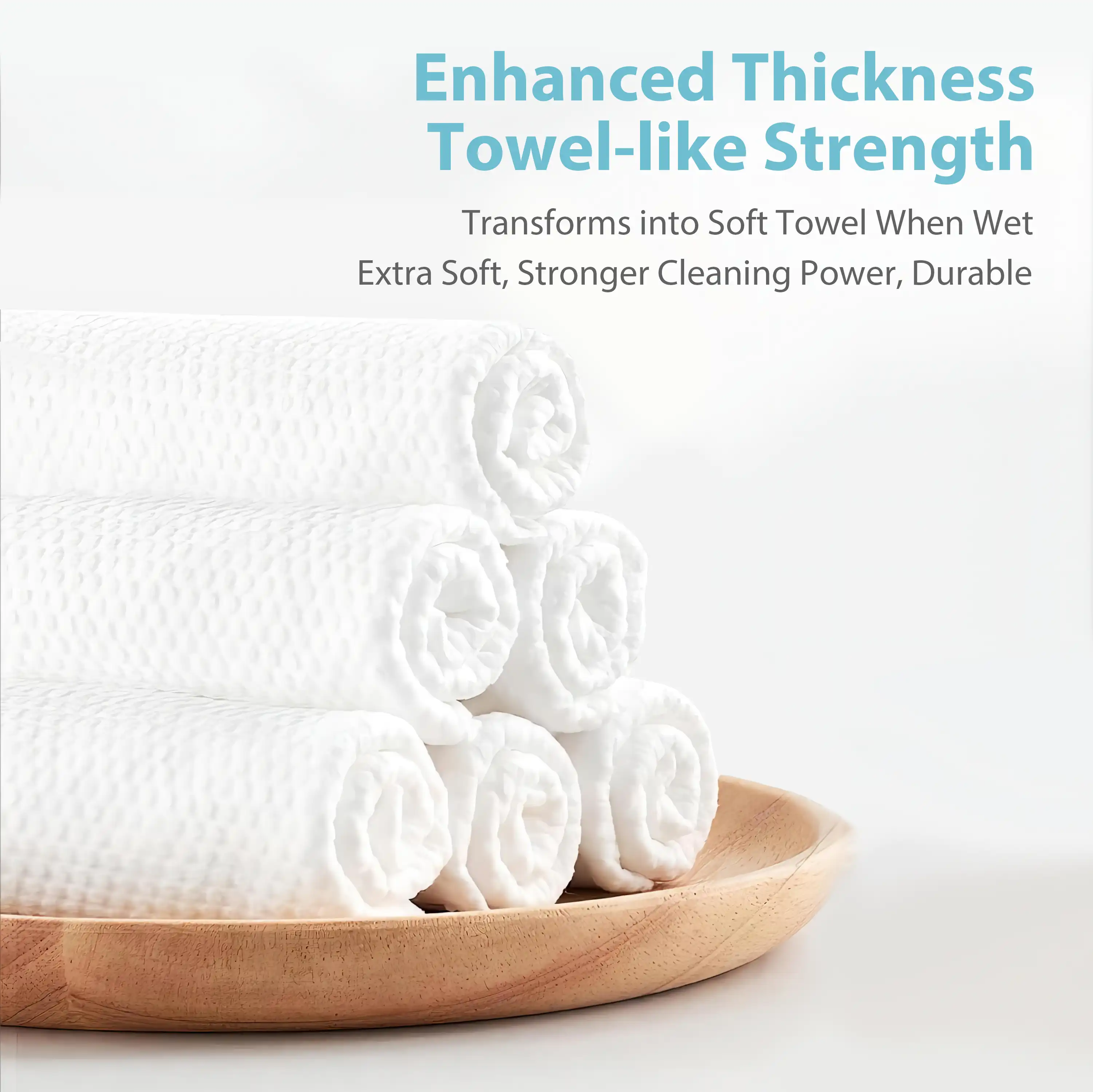 Rolled extra thick disposable facial towels with towel-like strength and soft texture for effective cleaning