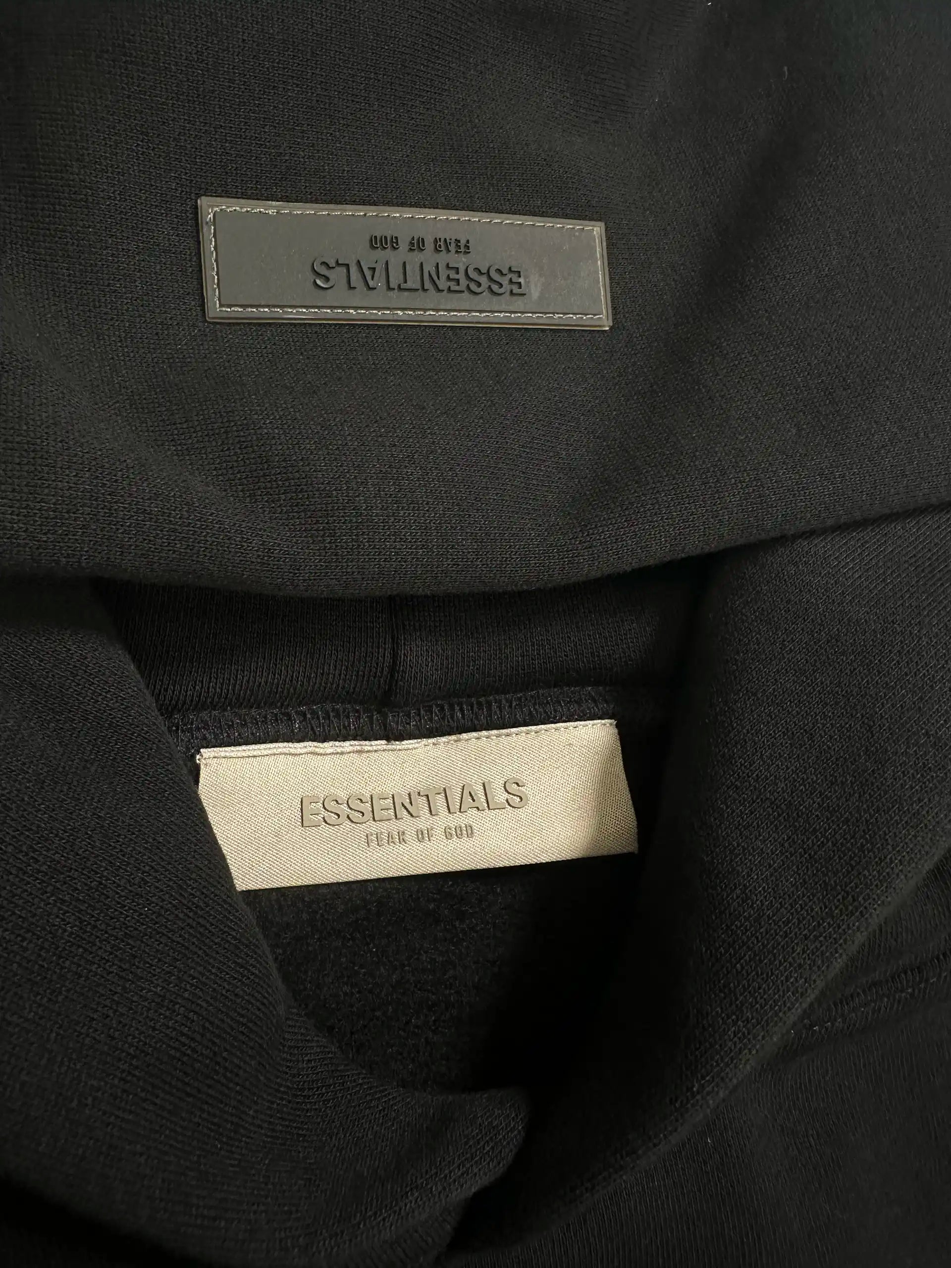 ESSENTIALS Fear of God rubber logo patch on hood detail