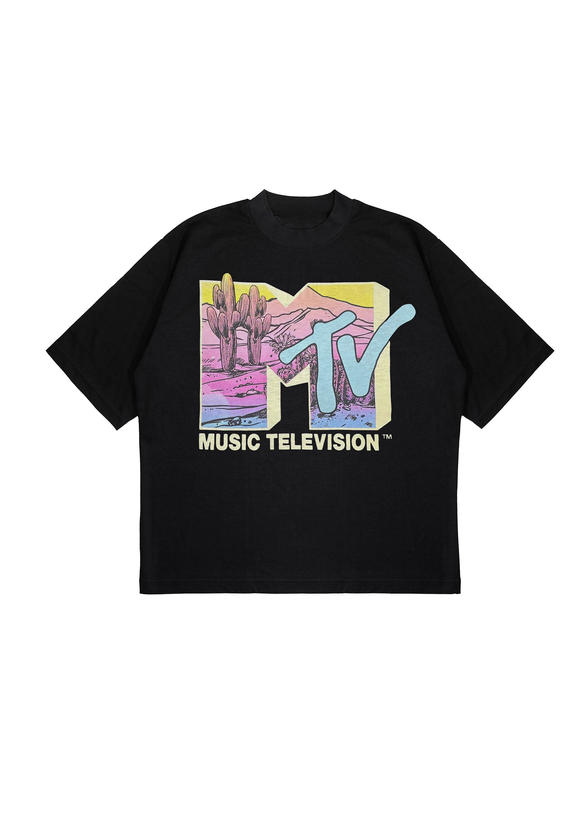 MTV Desert Graphic Tee flat lay front with pastel logo