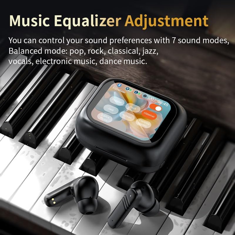 Smart touchscreen wireless earbuds with full-color LED display charging case