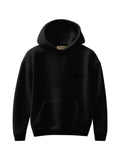 Oversized heavyweight black hoodie with relaxed fit and subtle tonal embossing