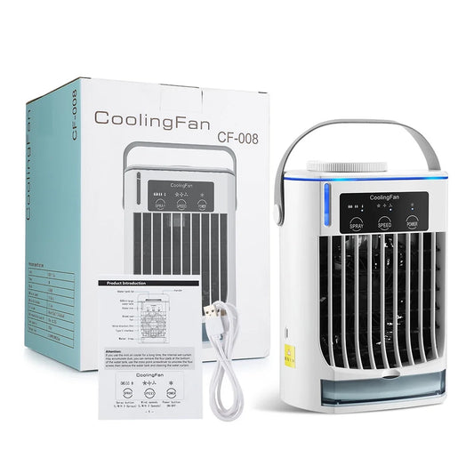 Portable Air Conditioner Fan with Packaging – CF-008 Model, Includes USB Cable and Manual