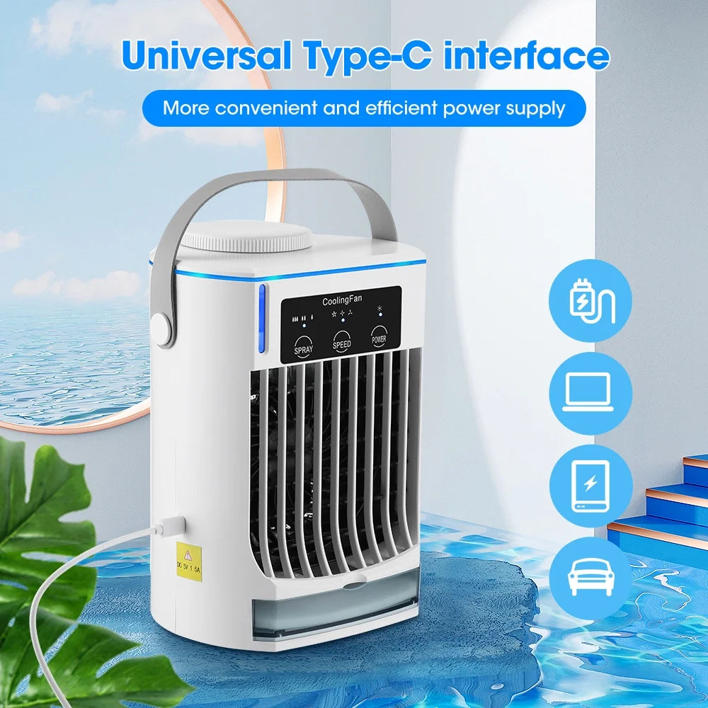 Portable air conditioner with Type-C interface compatible with power bank, laptop, phone, and car charging