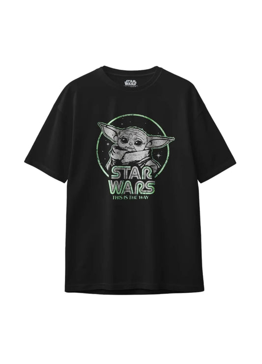 Star Wars Grogu This is the Way black graphic t-shirt in big fit style for adults and young men. Unisex tee with Baby Yoda design, oversized cotton blend pop culture shirt.