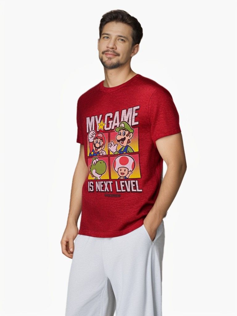 Model wearing red Super Mario 